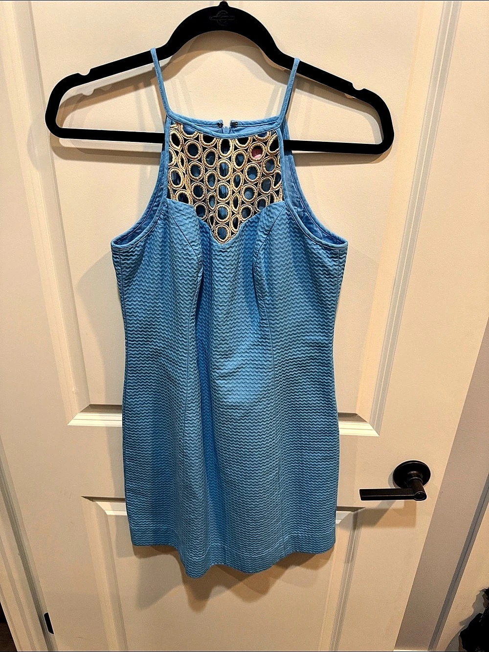 Lilly Pulitzer Annabelle Shift Dress Blue & Gold Mini Dress Size 2